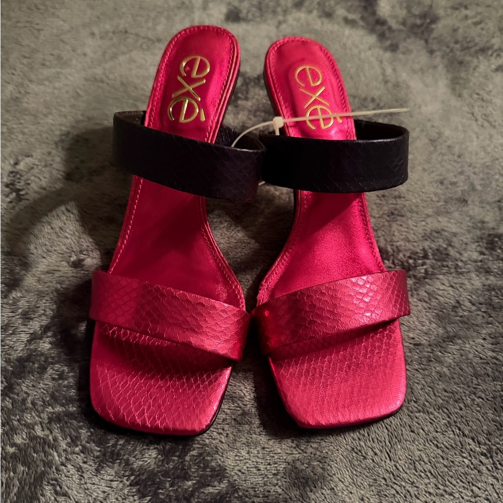 Exe Women's Pink and Black Heeled Sandals